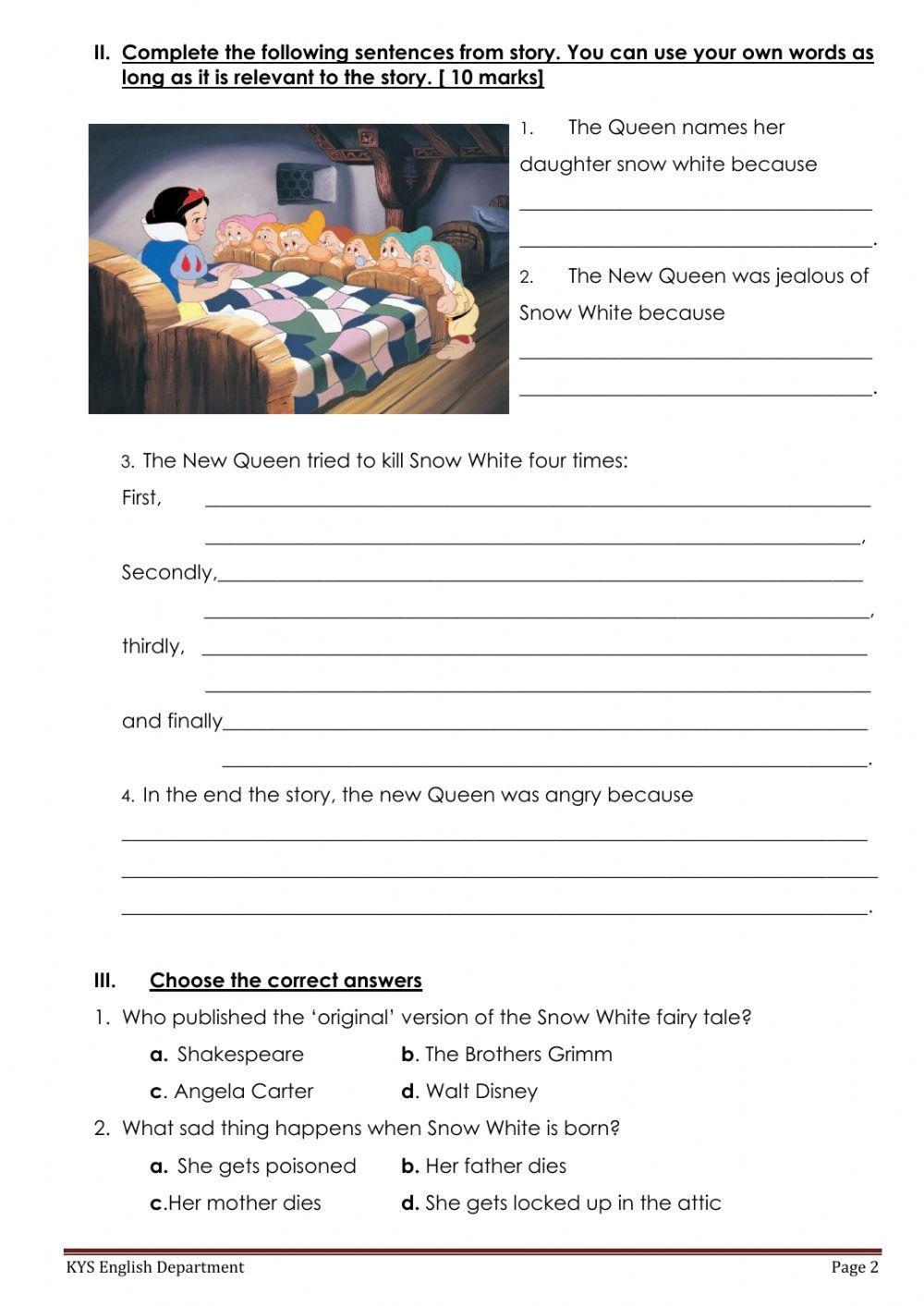 Literature G3FF-3rd term exams(Snow White)