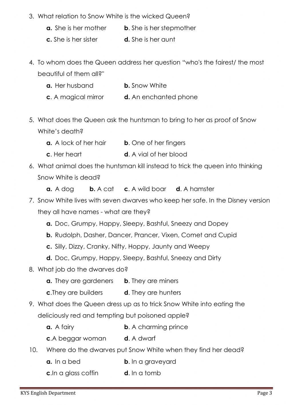 Literature G3FF-3rd term exams(Snow White)