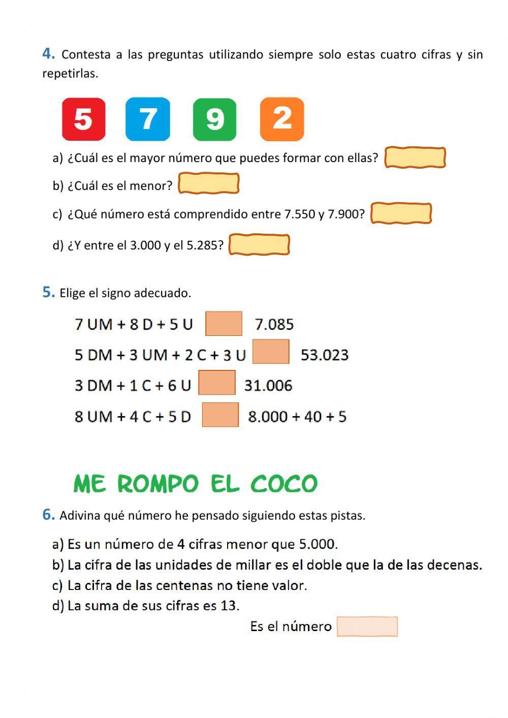 Comparación y ordenación de números
