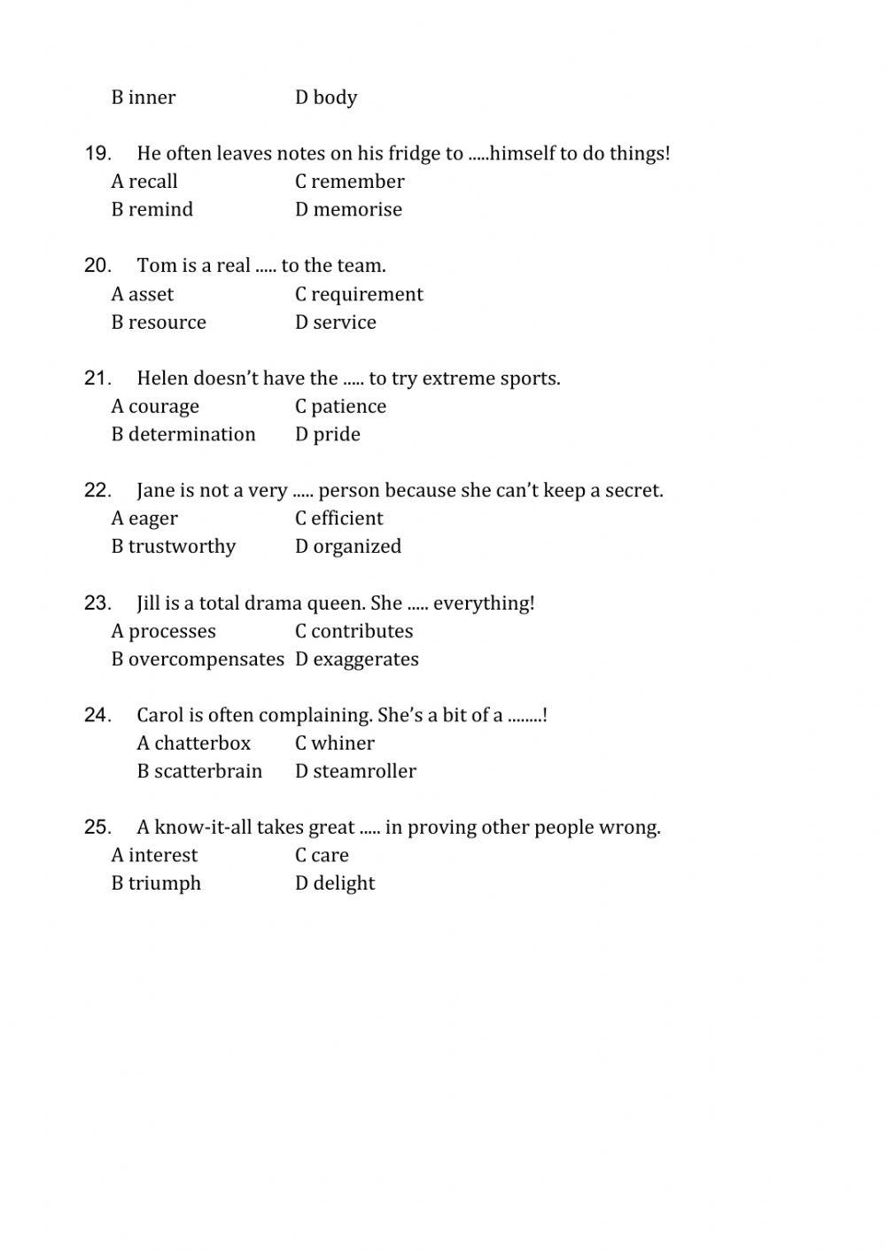 8 Final Exam. Vocabulary (Starlight)
