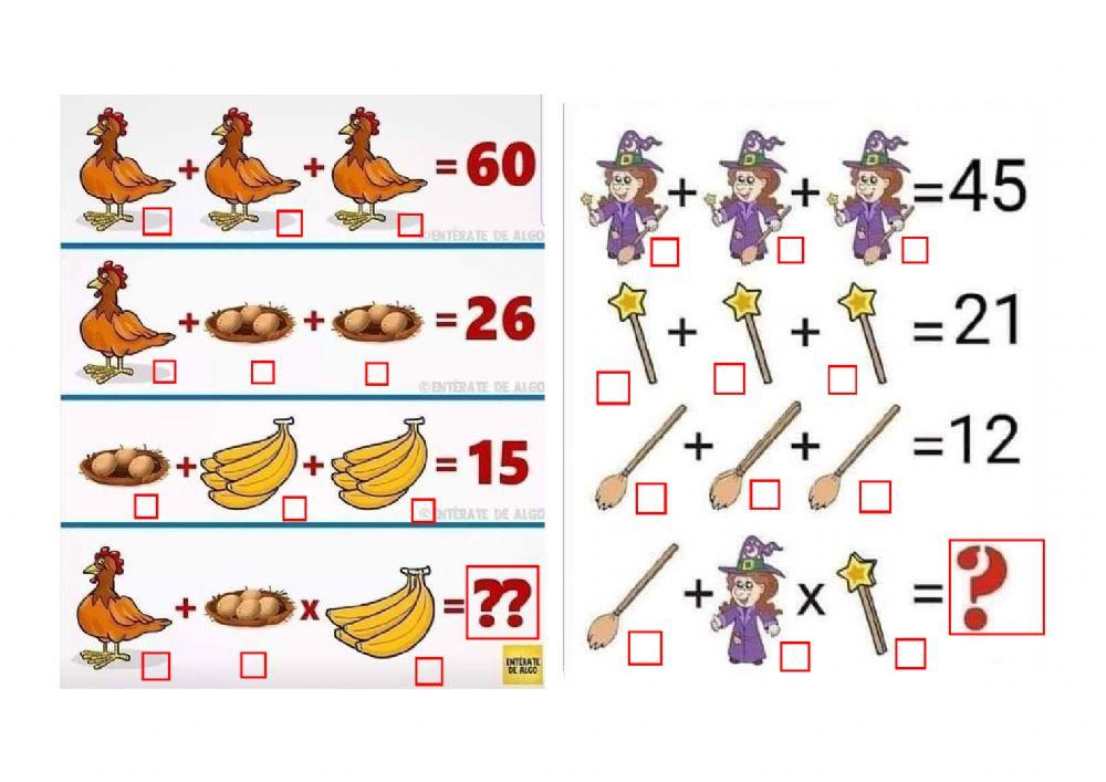 Operaciones matemáticas - atención - pasatiempos