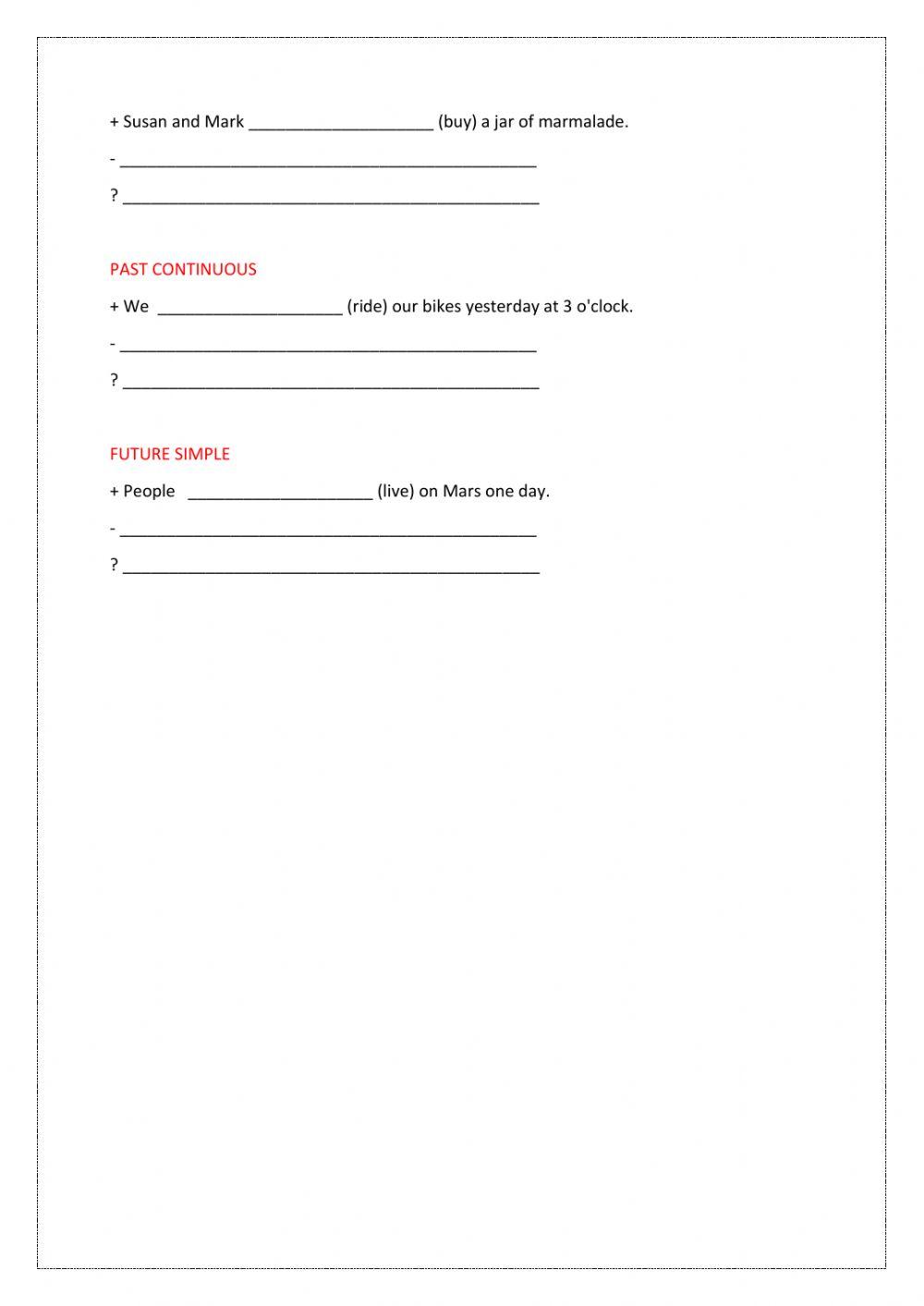 Utrjevanje znanja, časi: +, -, ?