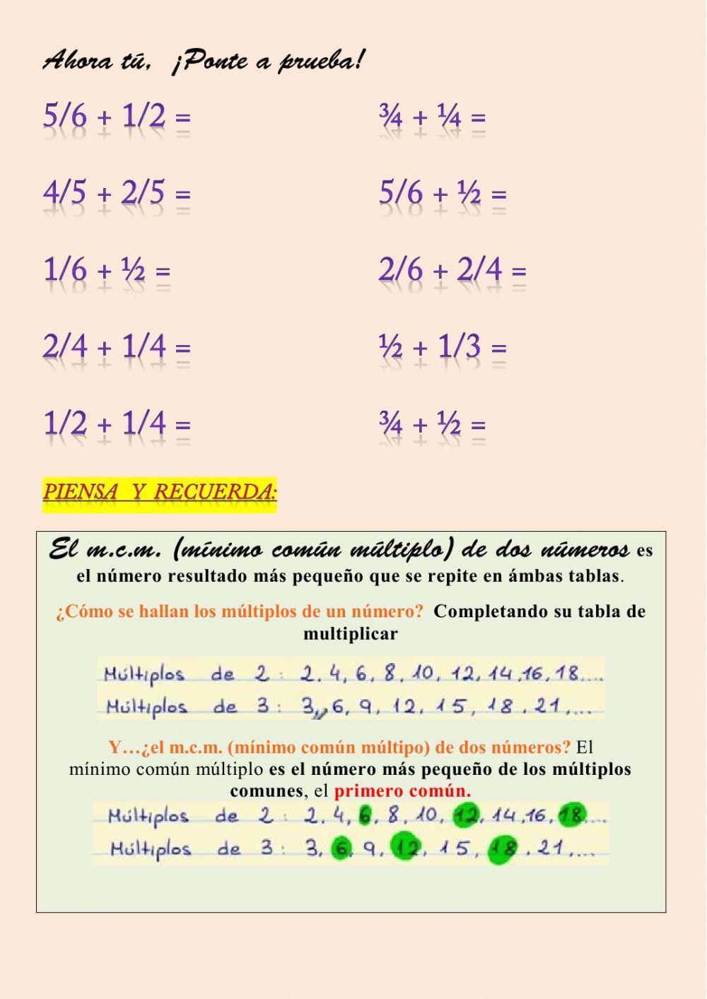 Operaciones con fracciones I: la suma