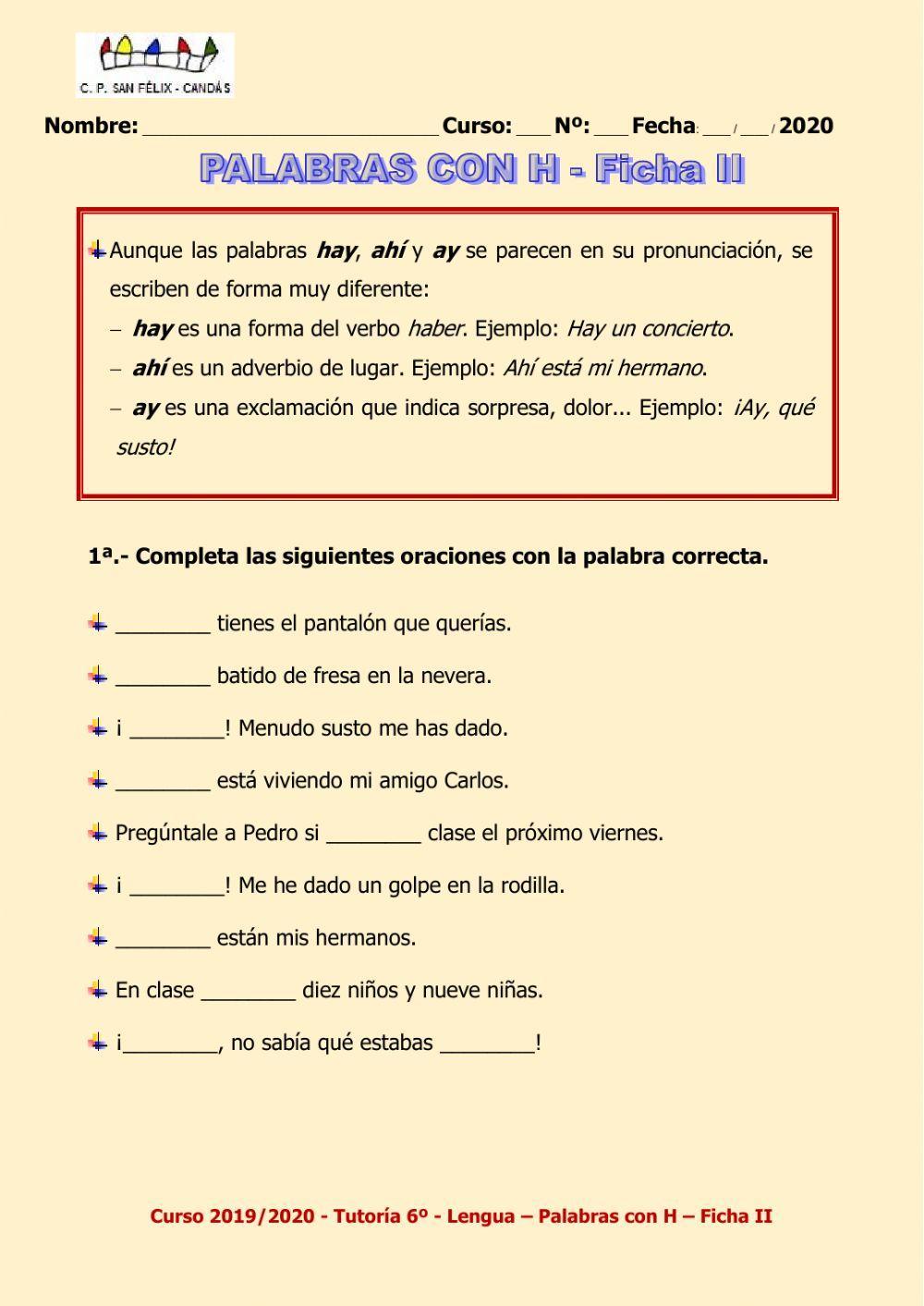 Palabras con H Ficha 2