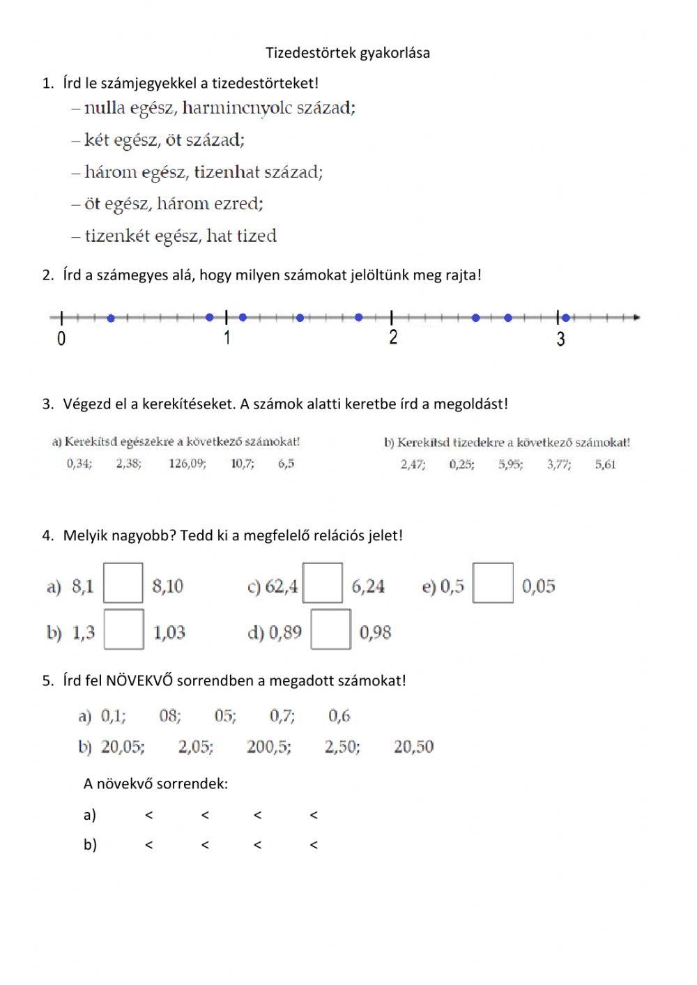 Tizedestörtek gyakorlása (1)