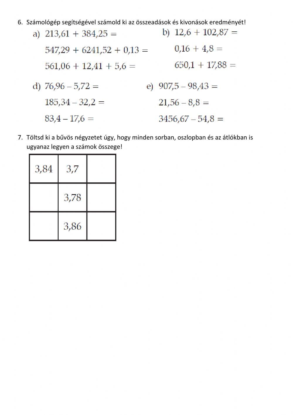 Tizedestörtek gyakorlása (1)