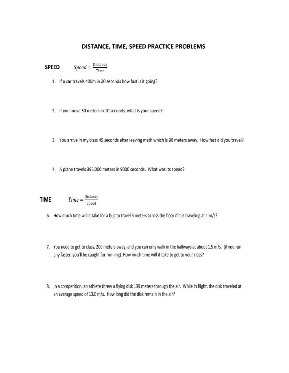 Speed, time, and distance worksheets