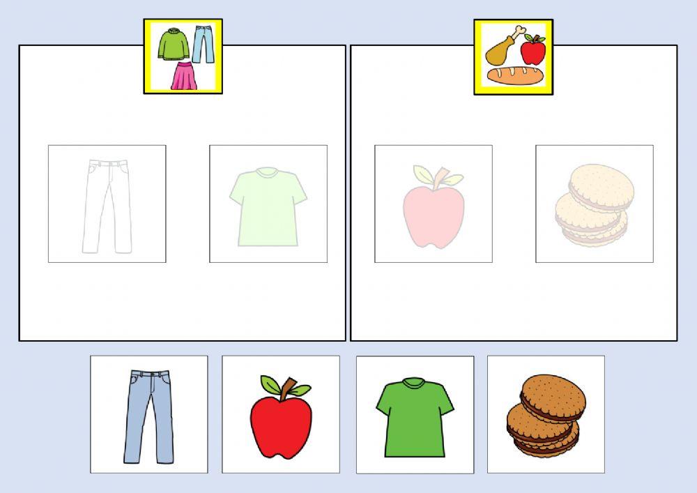 Classificare con aiuto visivo vestiti cibo