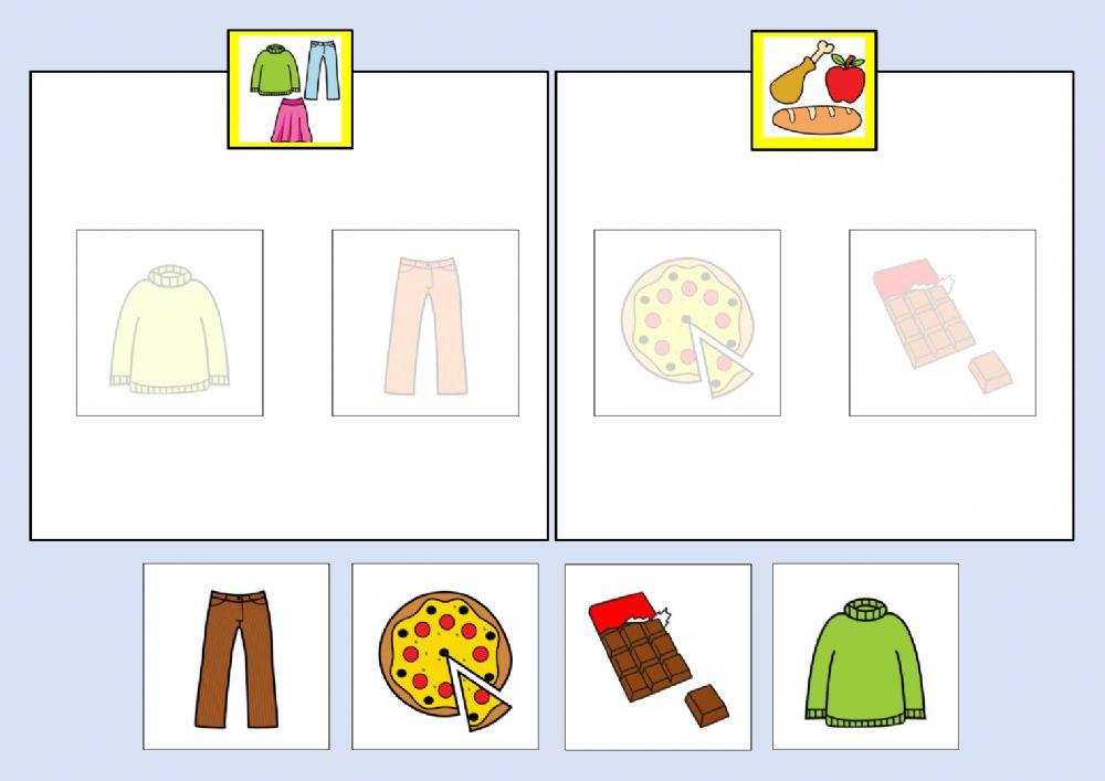 Classificare con aiuto visivo vestiti cibo