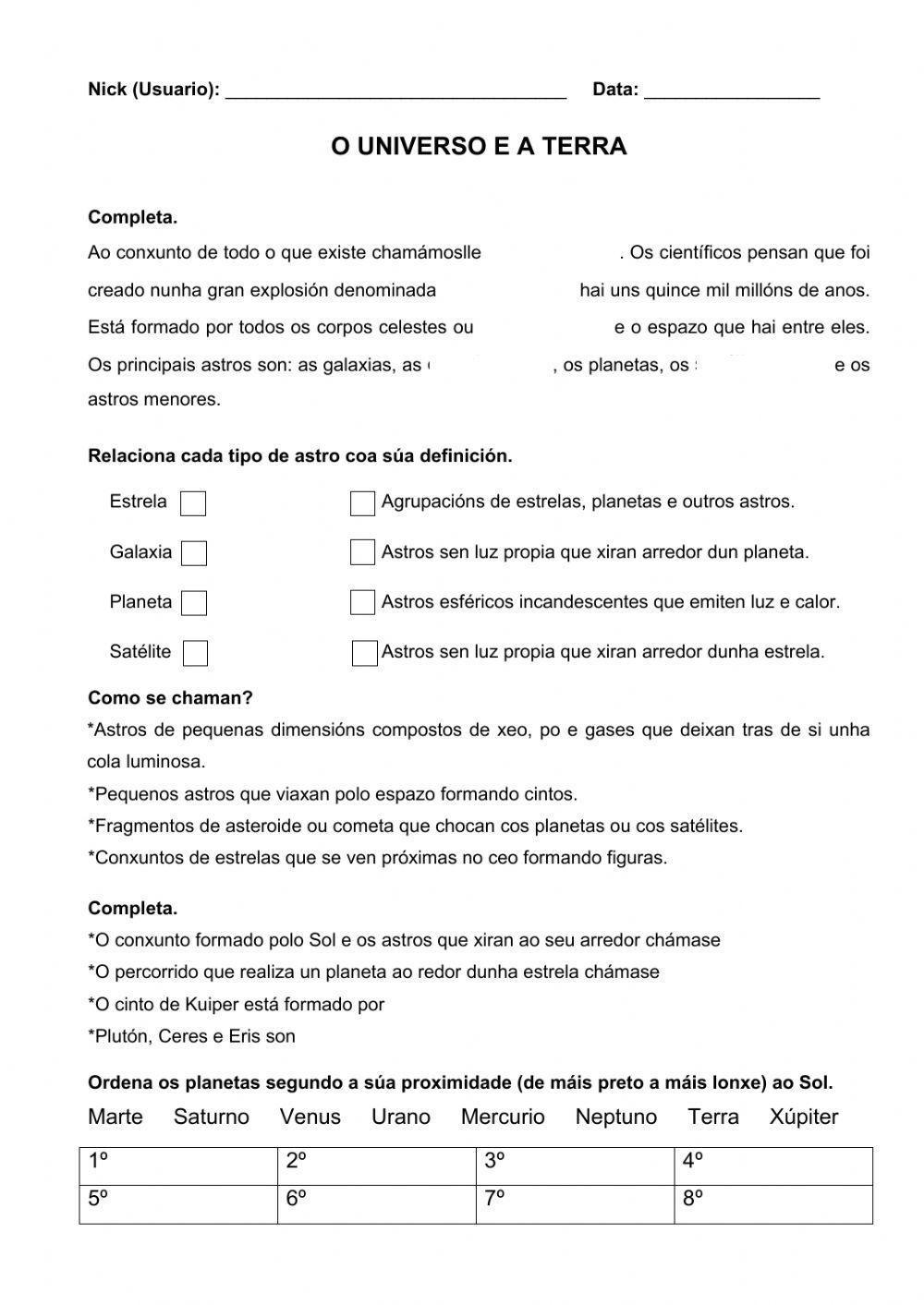 O universo e a Terra