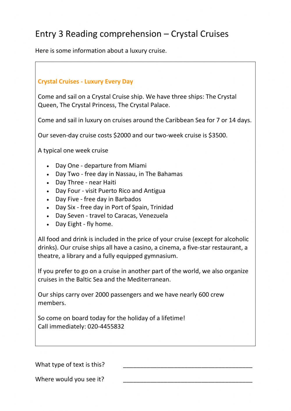 ESOL Entry 3 Reading Comp - Crystal cruises