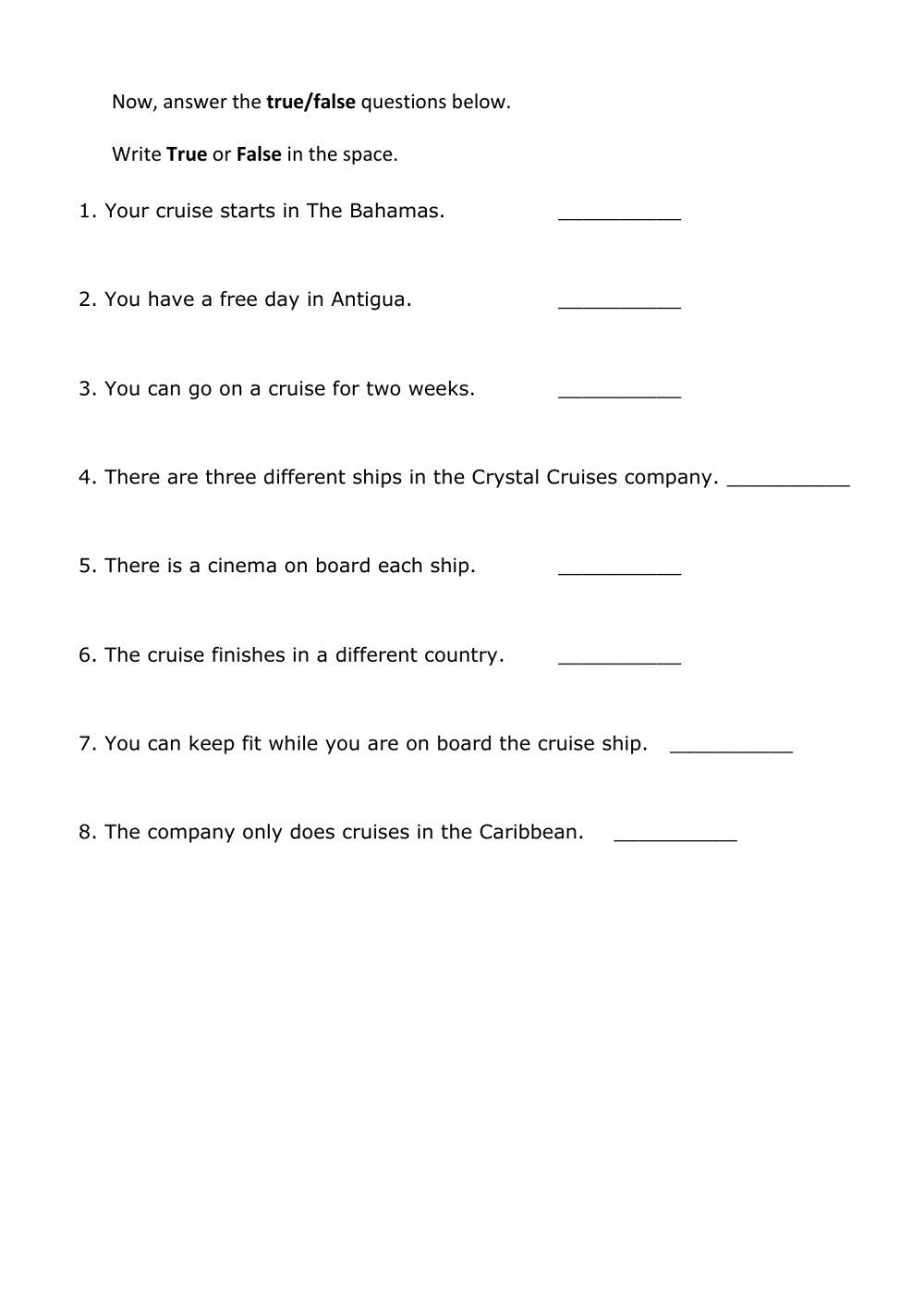 ESOL Entry 3 Reading Comp - Crystal cruises