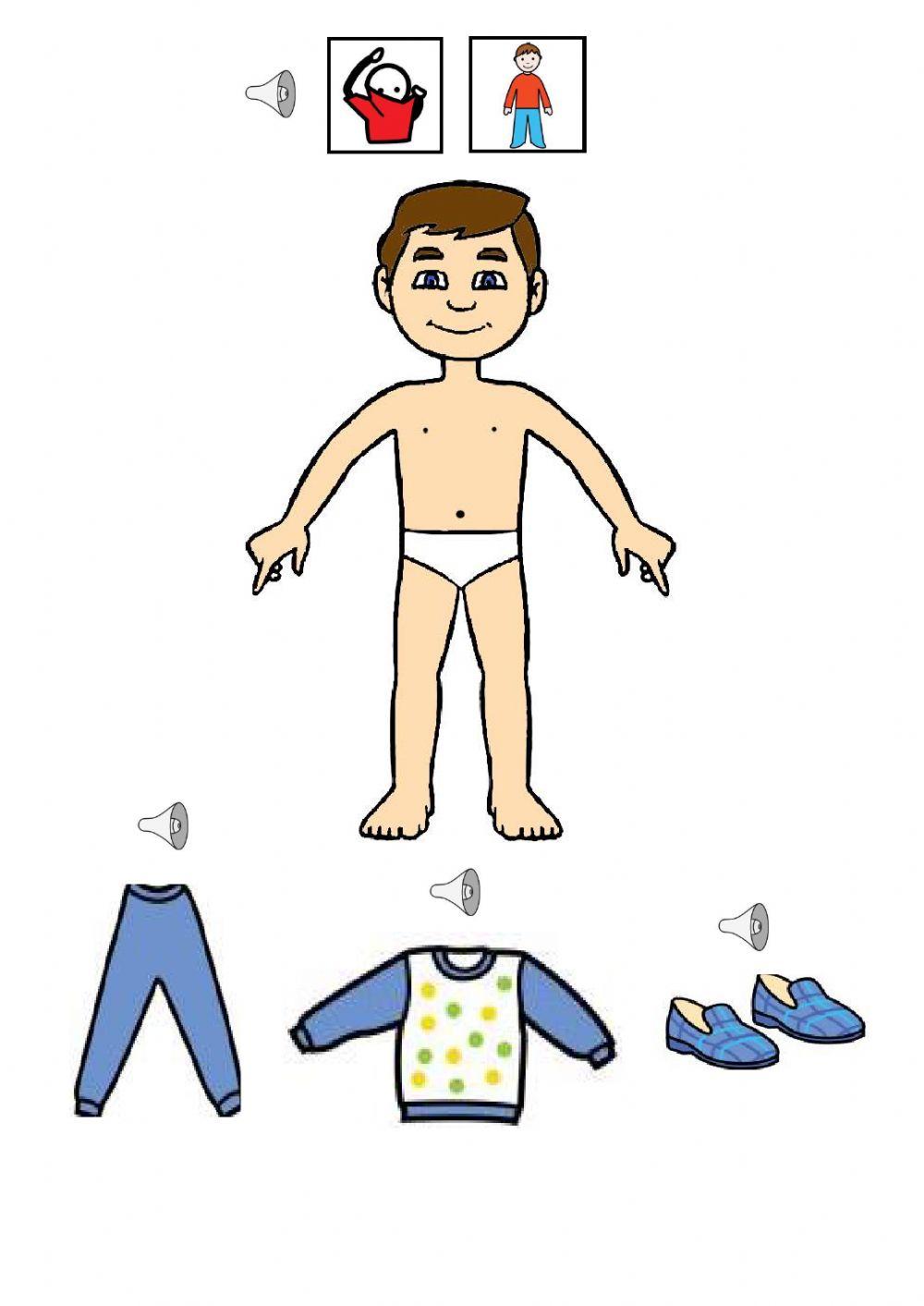 La ropa. vestir al chico.