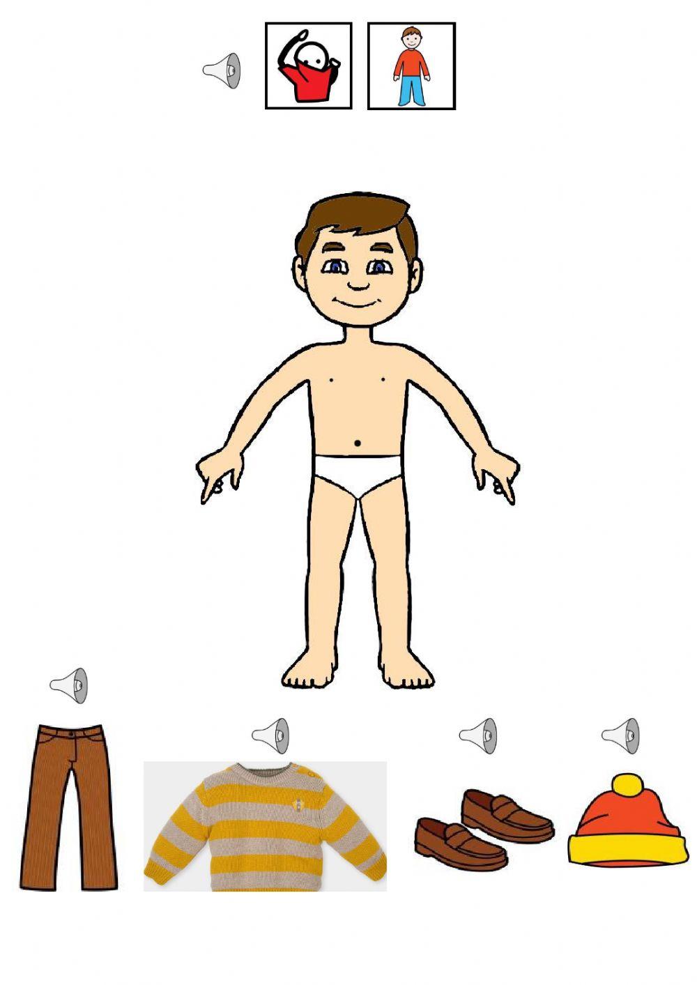 La ropa. vestir al chico.