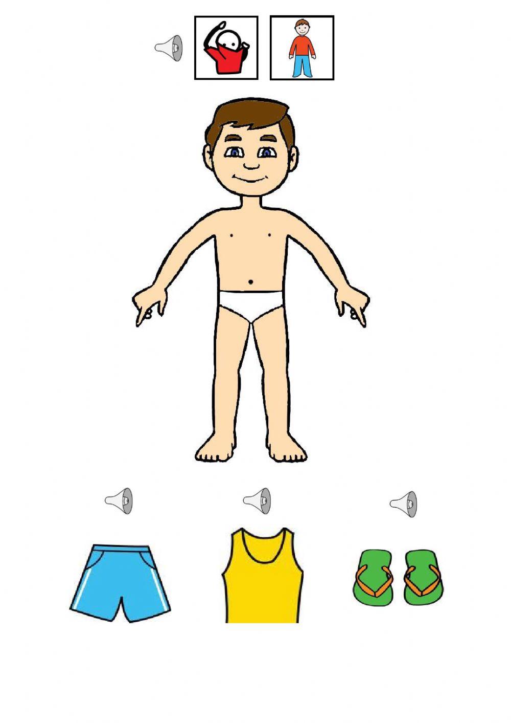 La ropa. vestir al chico.