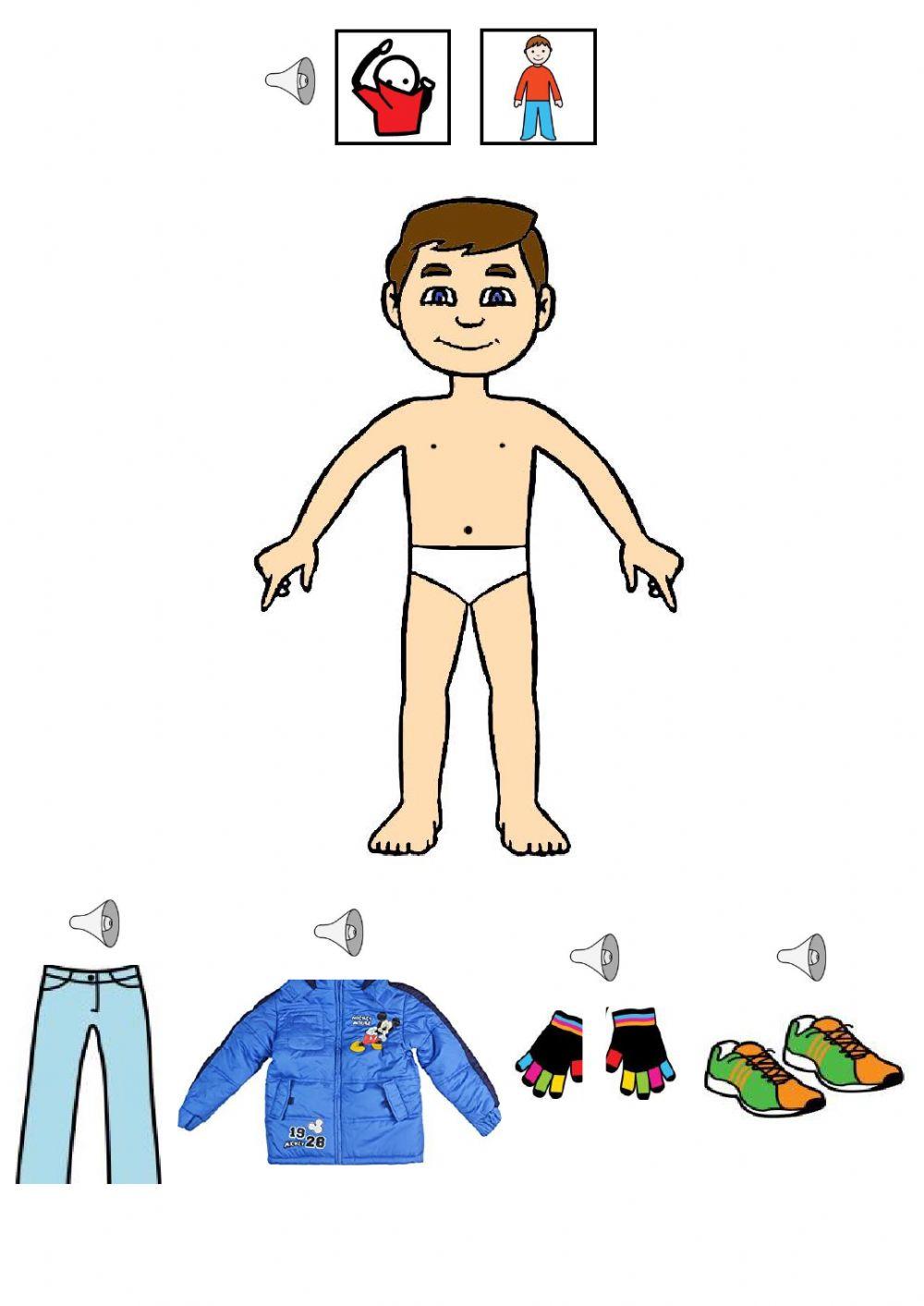 La ropa. vestir al chico.