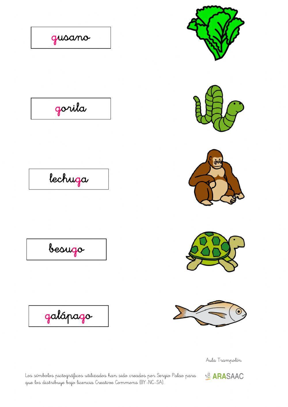 Palabras con ga, go, gu