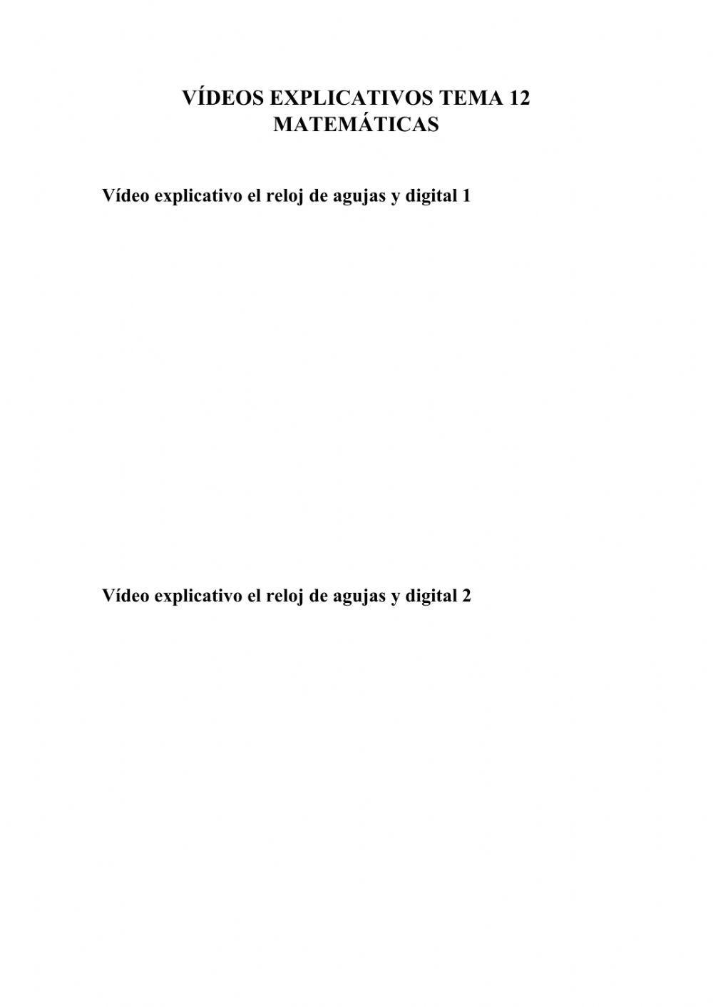 Vídeos explicativos Tema 12 Matemáticas