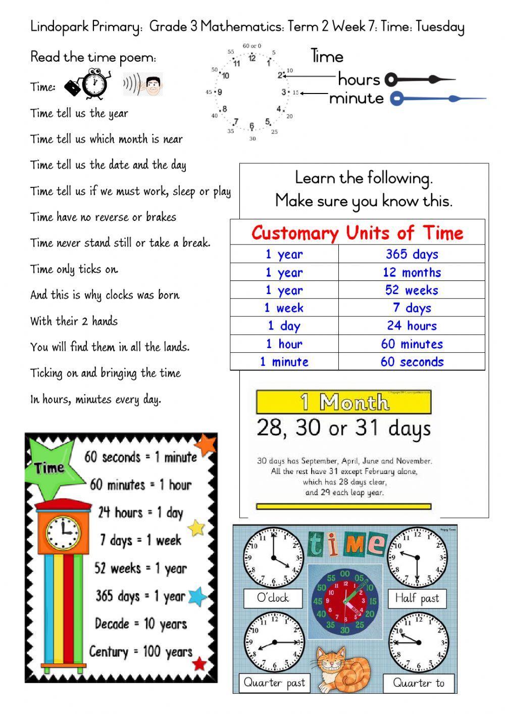 Grade 3 Term 2 Week 7 Mathamtics-Time: Tuesday