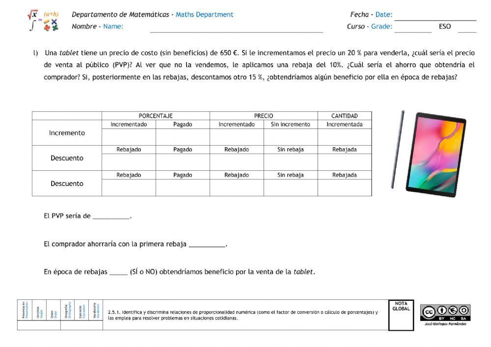 Proporcionalidad. Porcentajes. Descuentos e incrementos