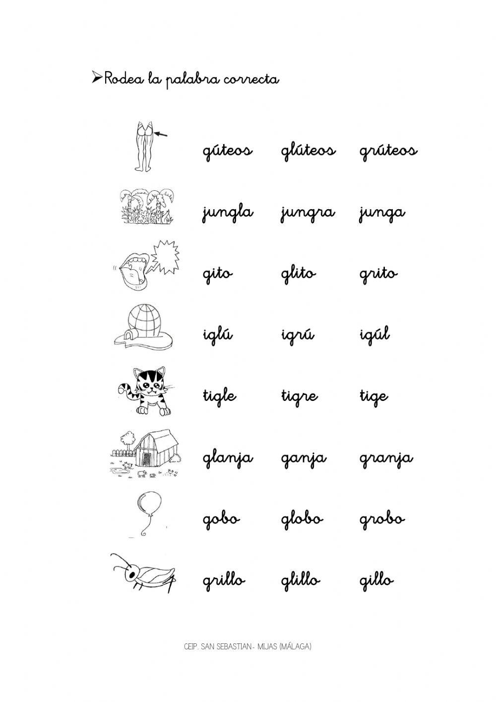 Señala la palabra correcta gr-gl