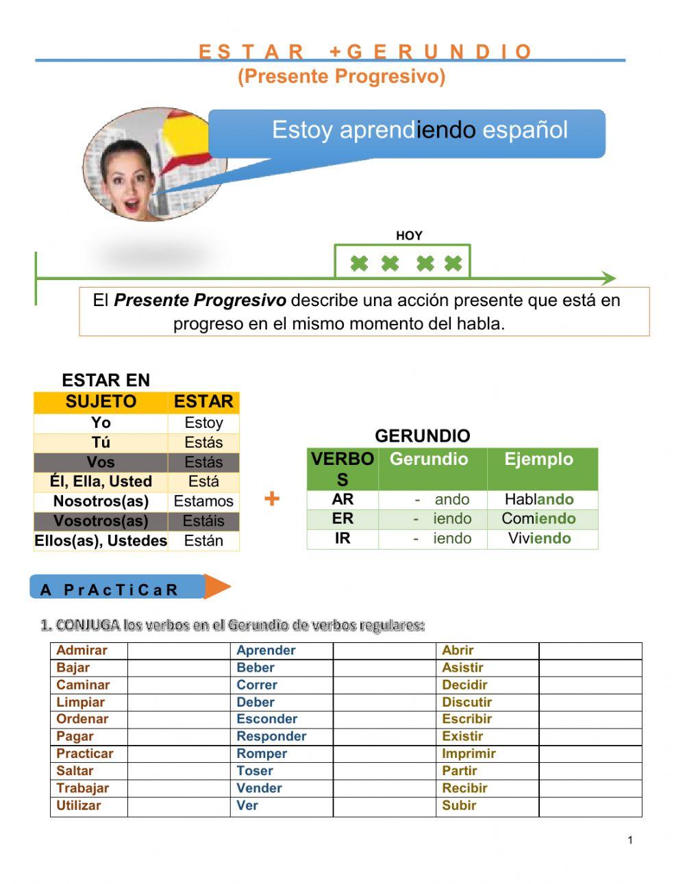 Hojas De Trabajo De Tiempo Presente Progresivo 50  Escribiendo Hojas