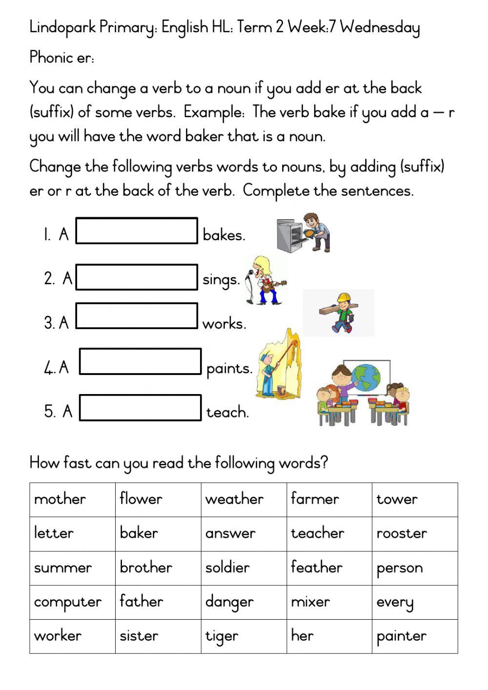 Grade 3 Term 2 Week 7 English Phonic er Wedneday worksheet | Live Worksheets Grade 3 Term 2 Week 7 English Phonic er Wedneday worksheet | Live Worksheets