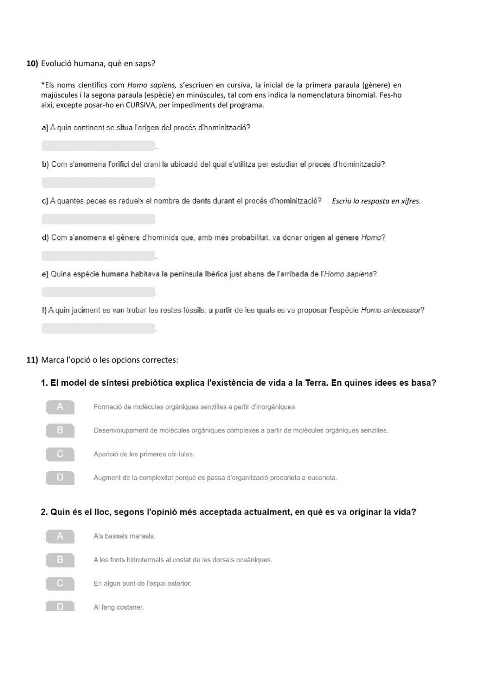 Evolució: models evolucionistes actuals, hominització i evolució humana