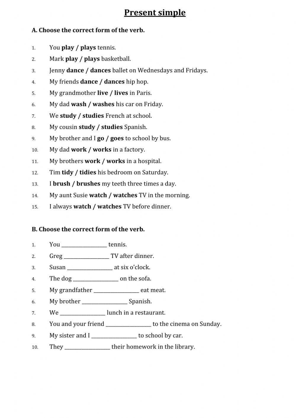 Present simple | Free Interactive Worksheets | 221669
