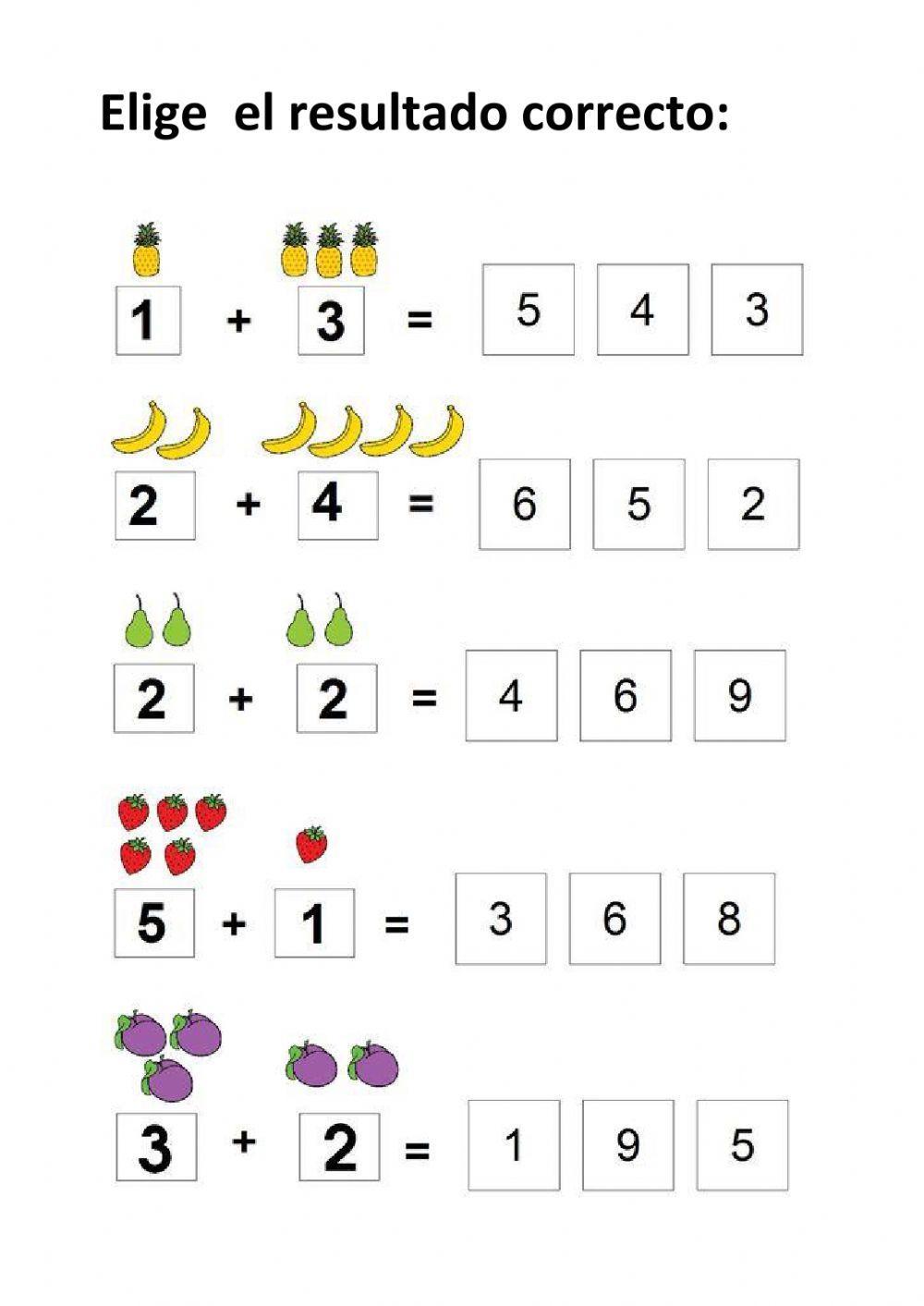 Sumas sencillas horizontal