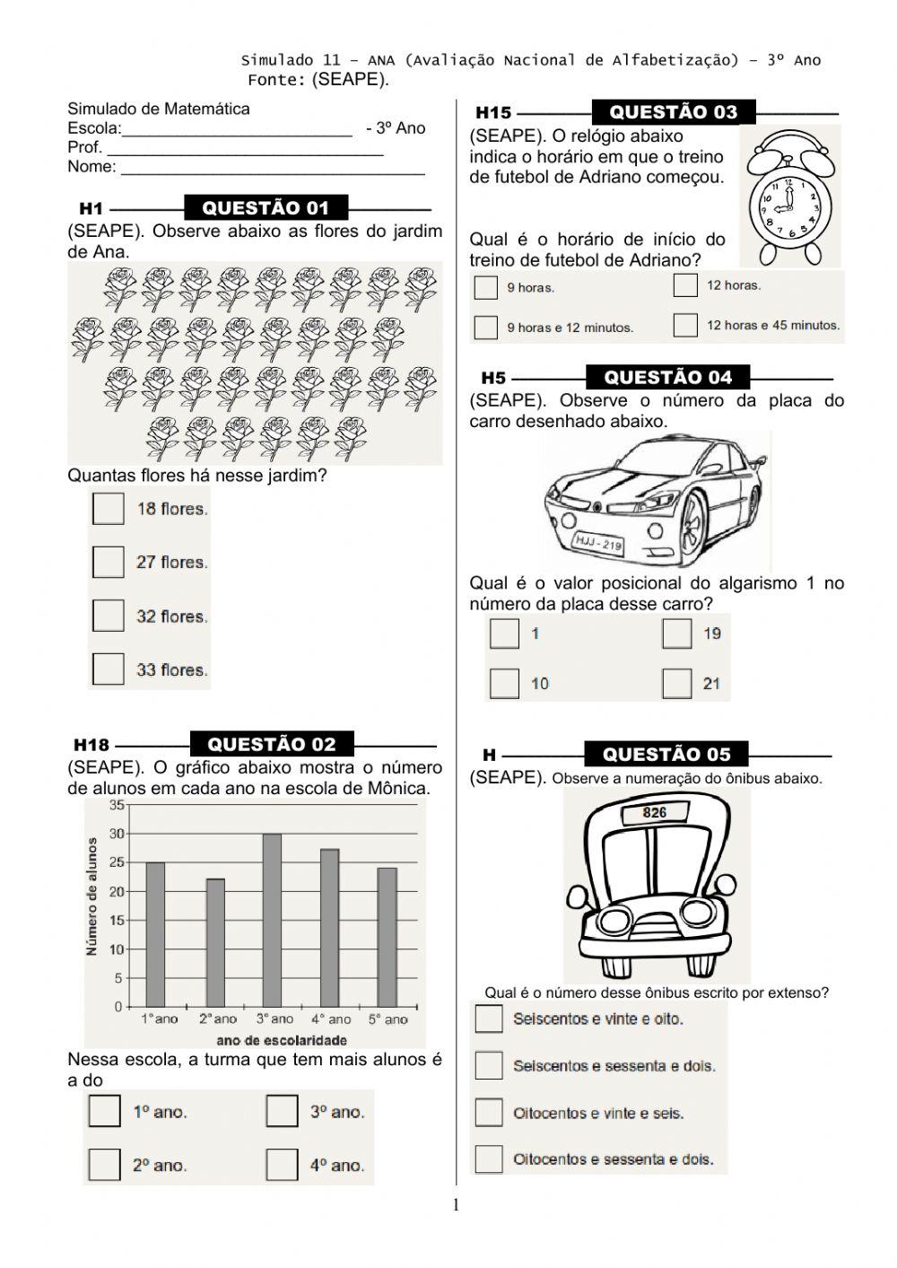 Matemática- Marque com um x