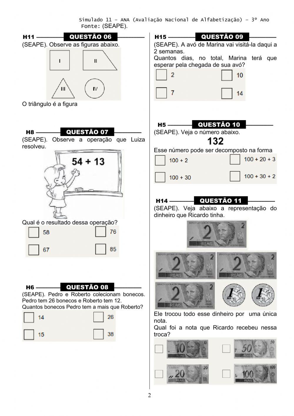 Matemática- Marque com um x