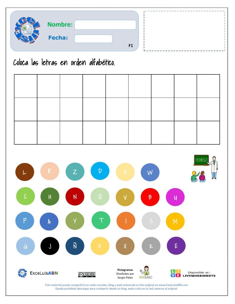 Ordenar las letras alfabéticamente 01 Ordenar las letras alfabéticamente 01