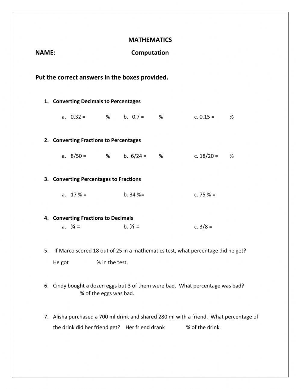Computation interactive worksheet | Live Worksheets