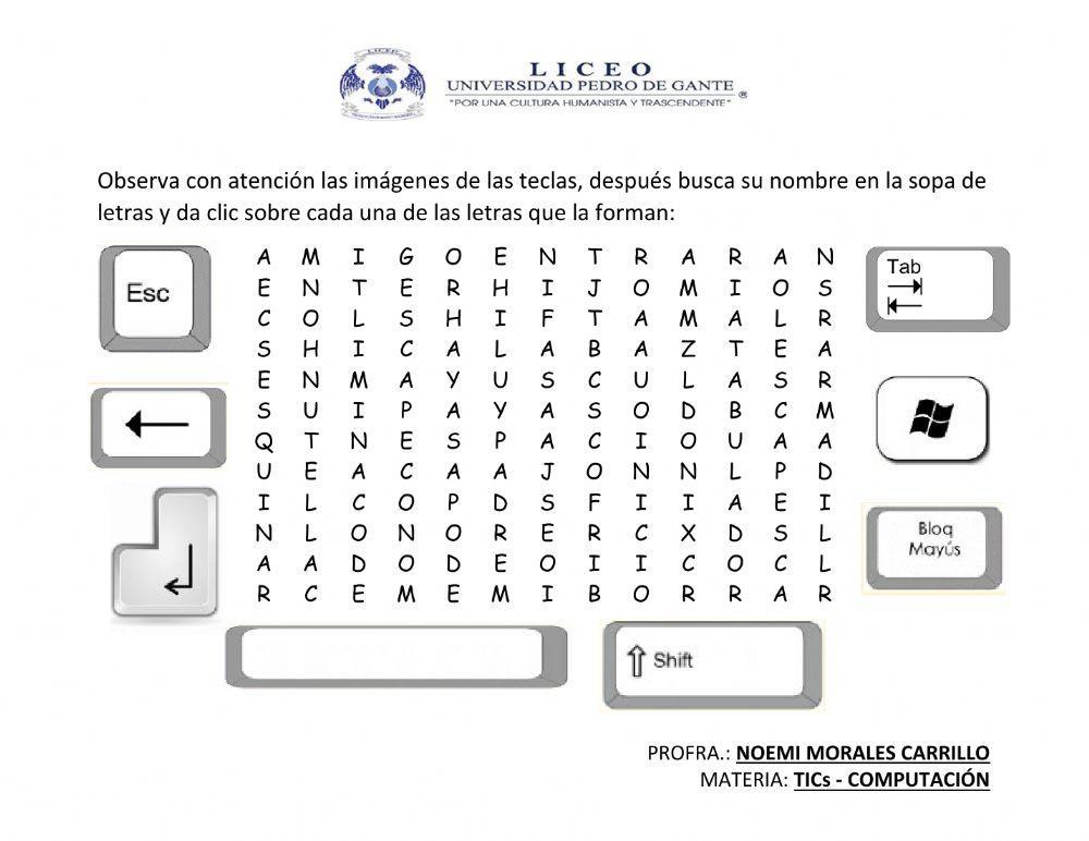 Sopa de letras de teclas especiales