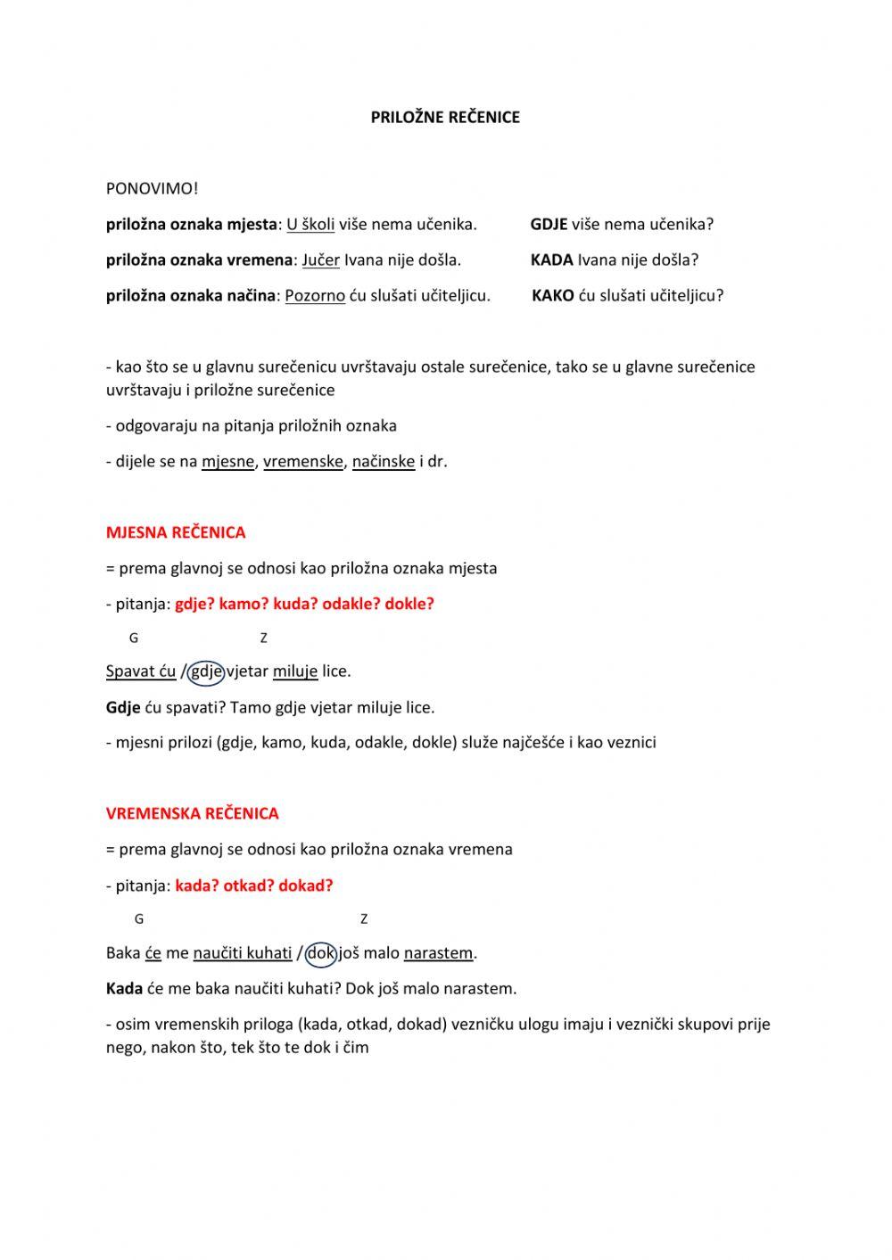 Priložne rečenice-ponavljanje i uvježbavanje