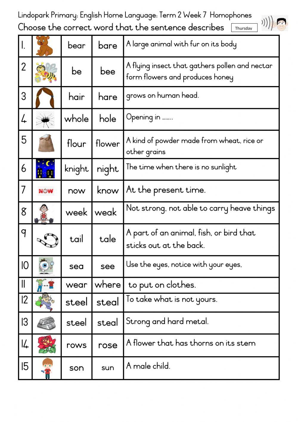 Grade 3 Term 2 Week 7 English er phonic and homophones: Thursday