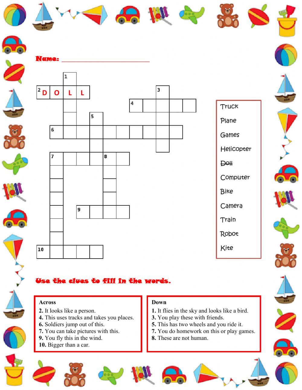 Toy Crossword 5724450 ajarnscott LiveWorksheets