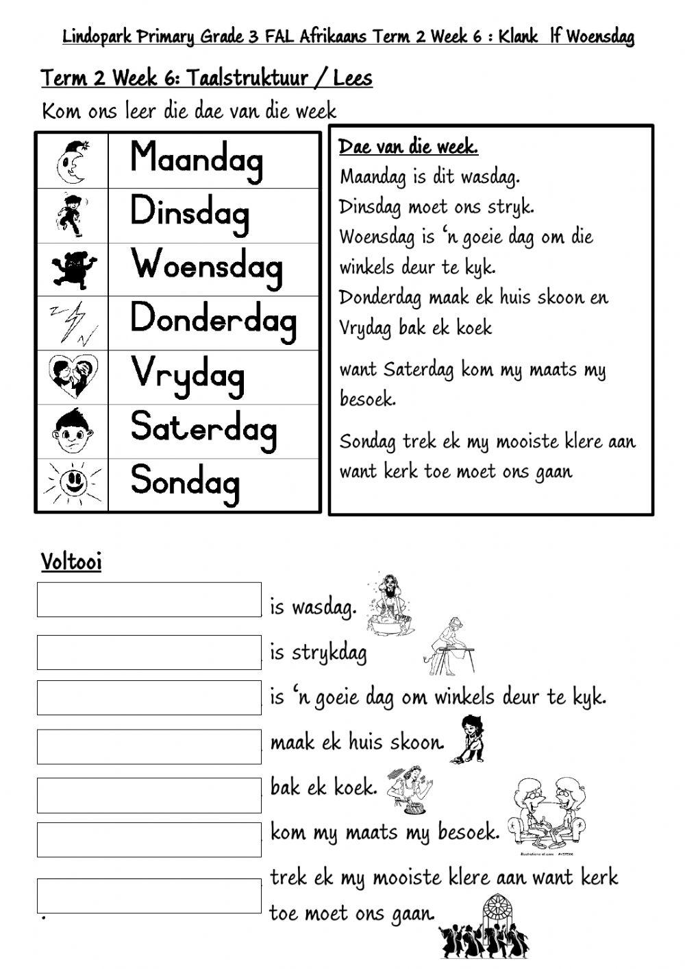 Grade 3 Term 2 Week 6 Afrikaans Days of the week. Wednesday