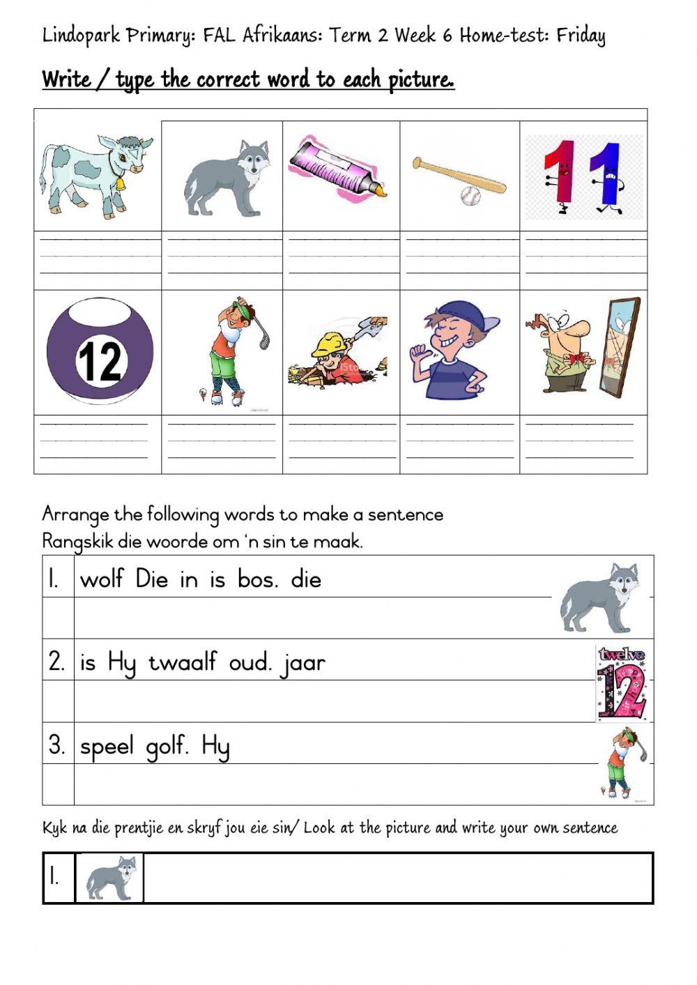Grade 3 FAL:Afrikaans Term 2 Week 6: Home-test: Friday