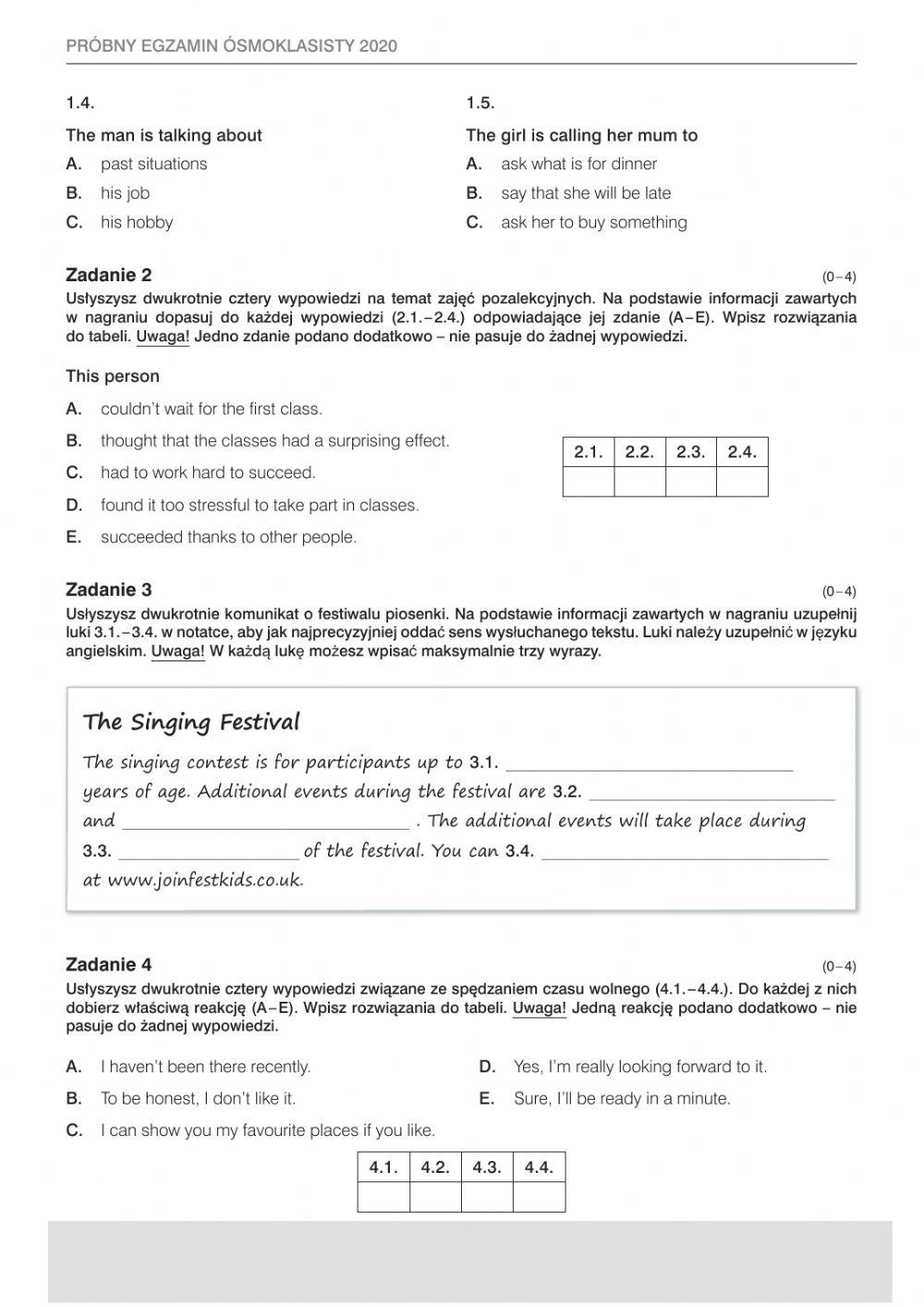 8th grade exam sheet FULL VERSION 1