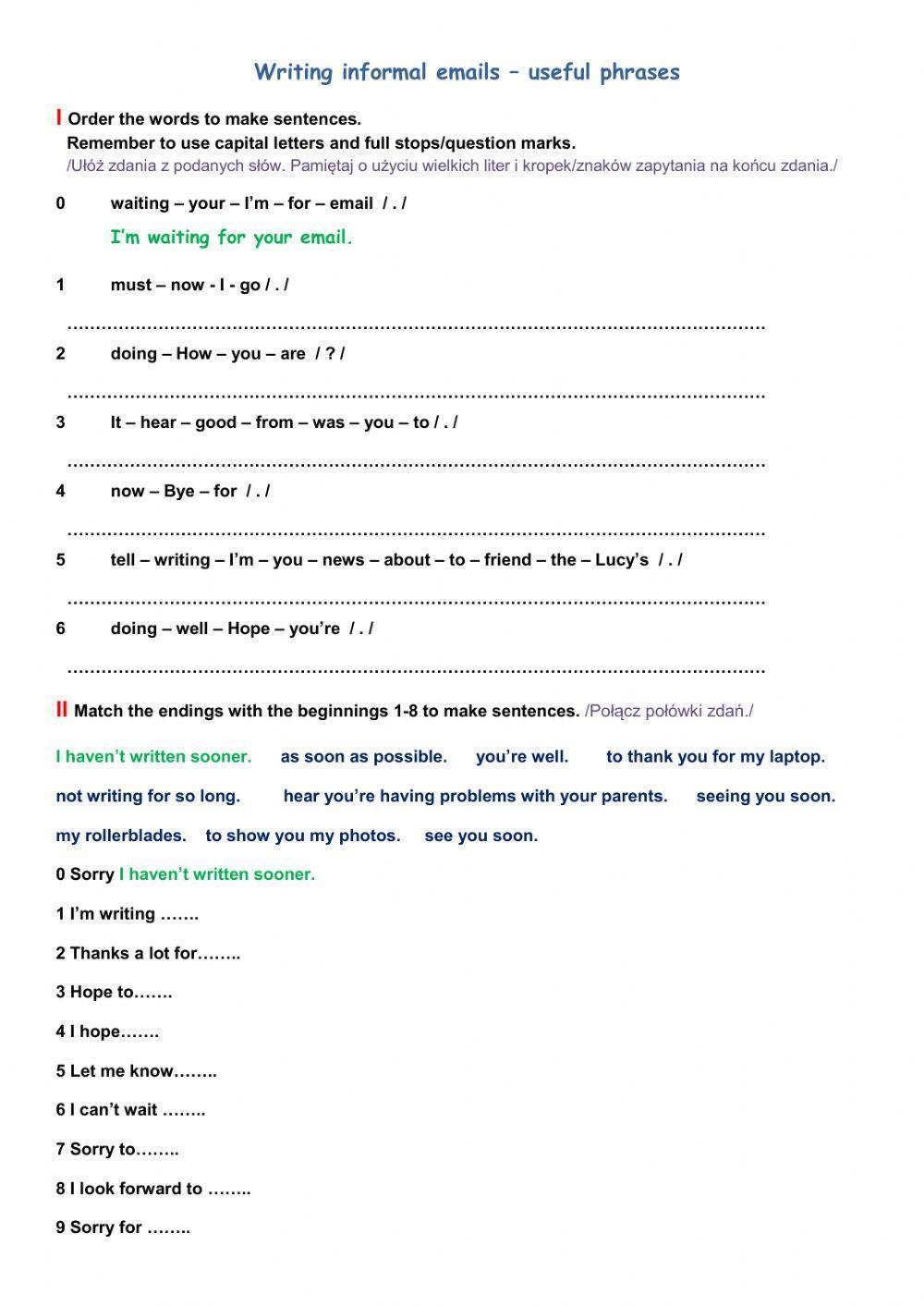 Informal email - useful phrases Informal email - useful phrases