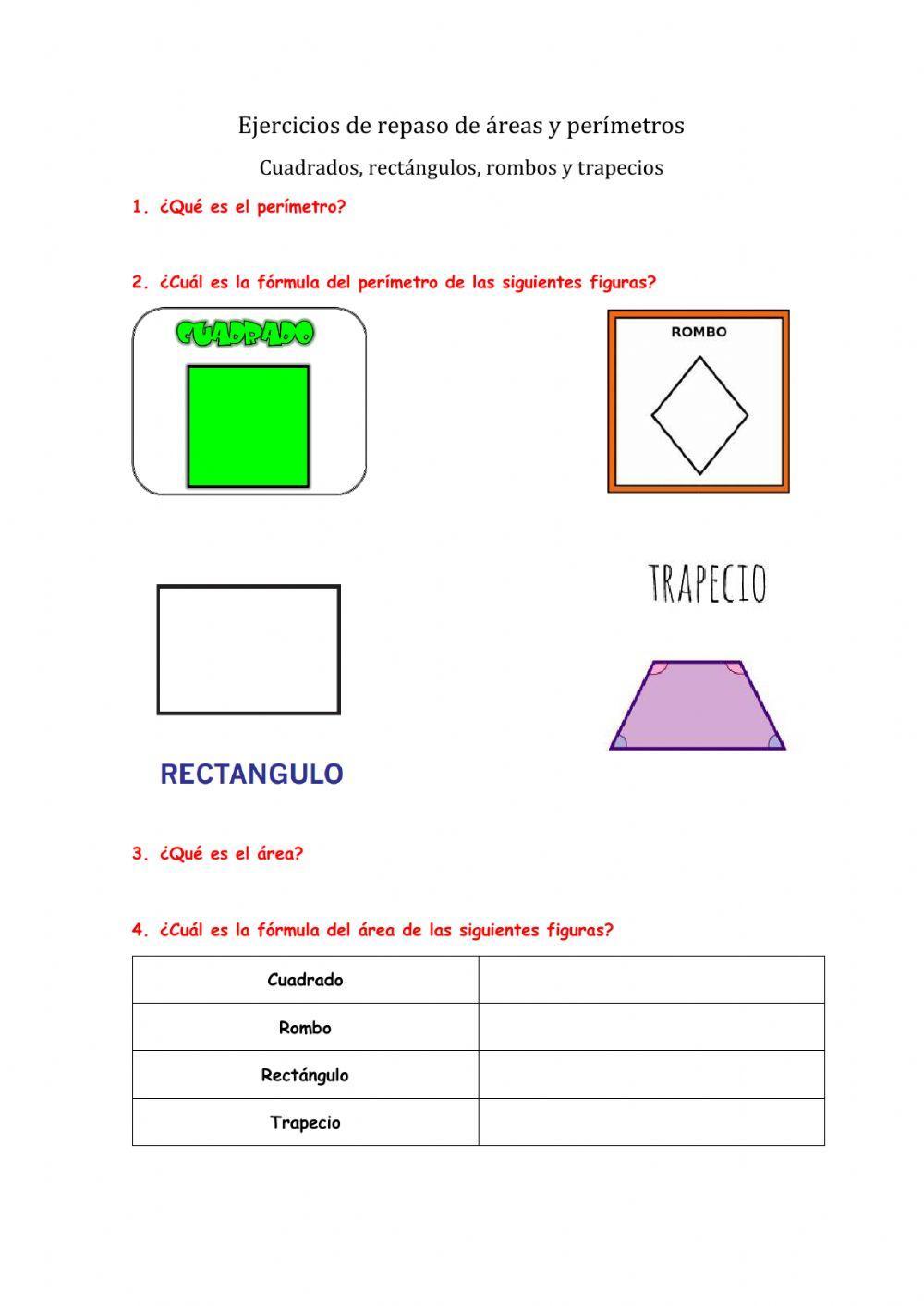 Repaso áreas y perímetros 6º