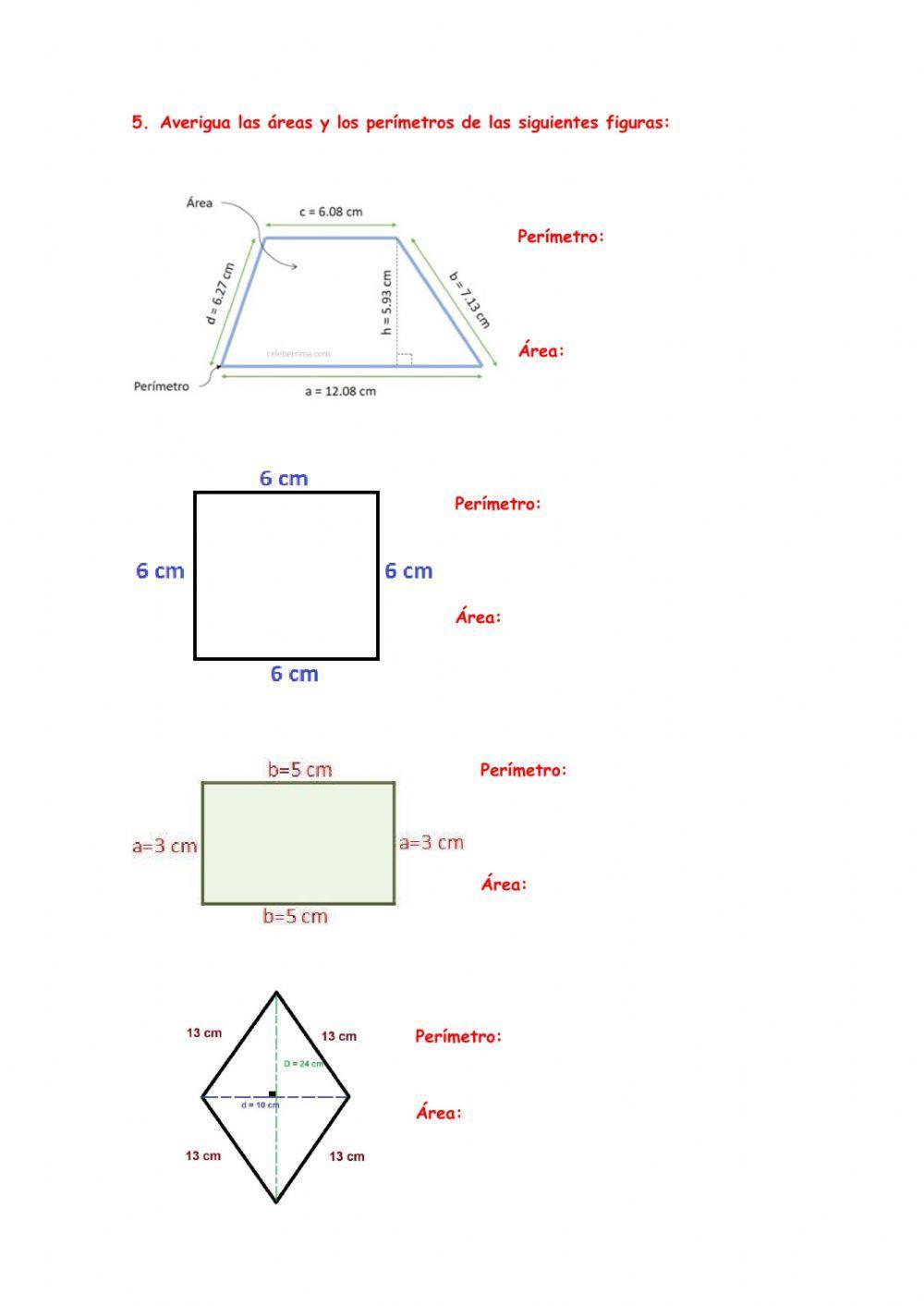 Repaso áreas y perímetros 6º