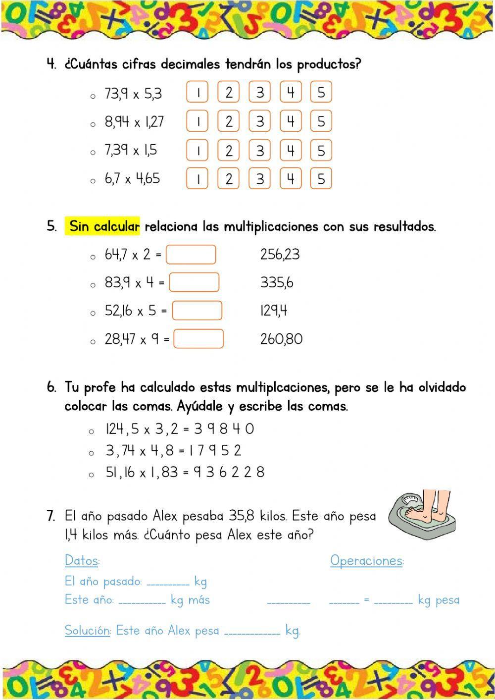 Operaciones con números decimales