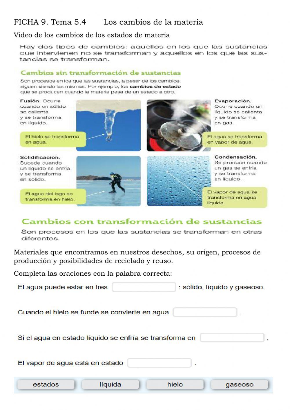 Los cambos de la materia