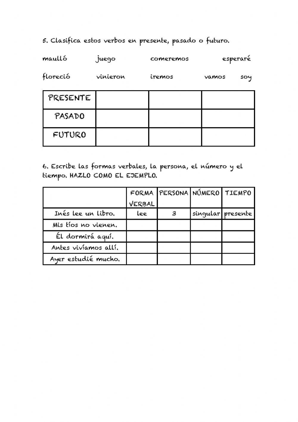 Verbo: número, persona y tiempo