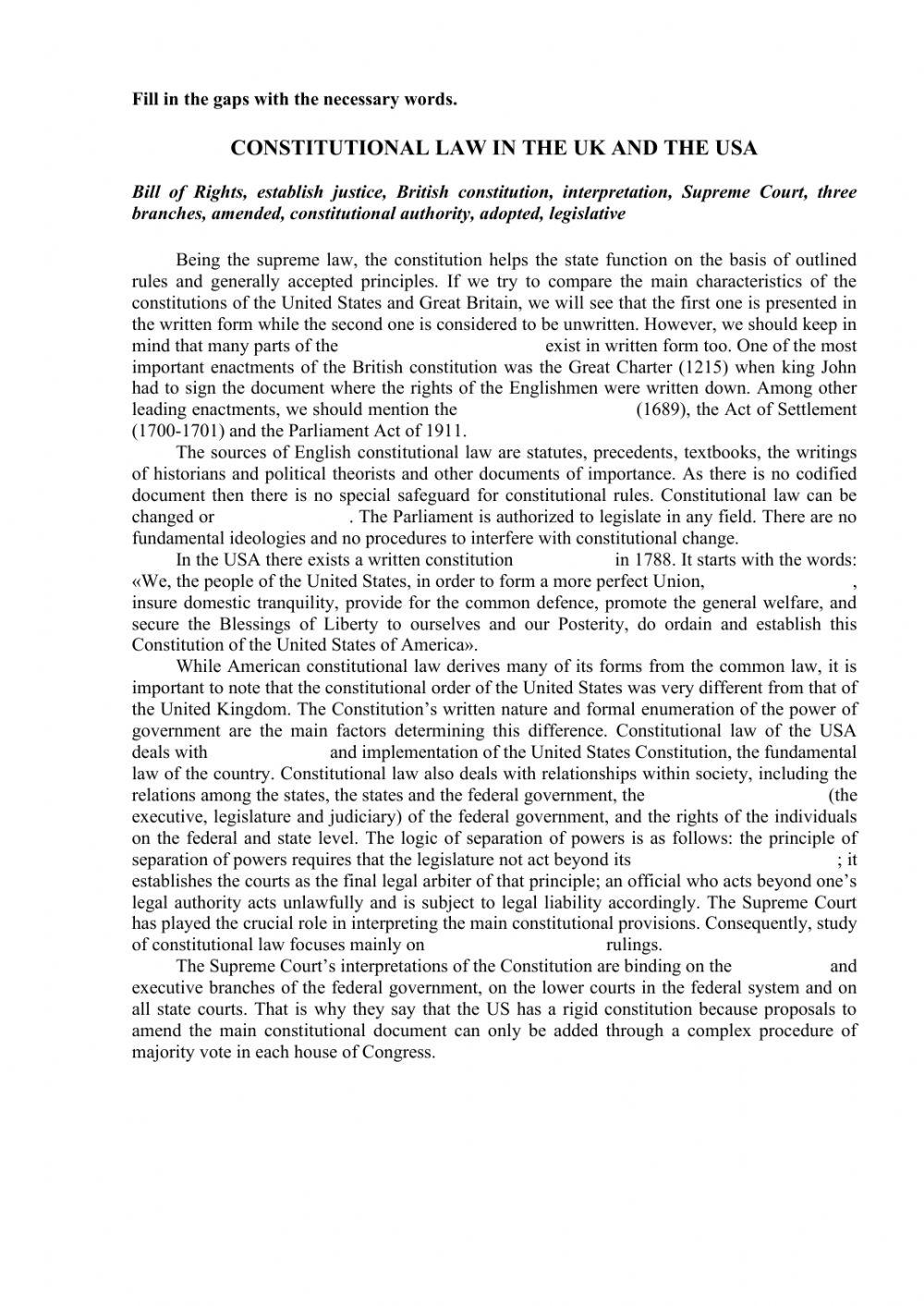 Constitutional Law in the UK and the USA