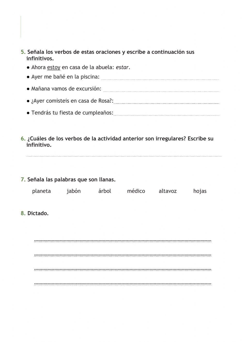 Acentuación, sufijos y verbos irregulares.