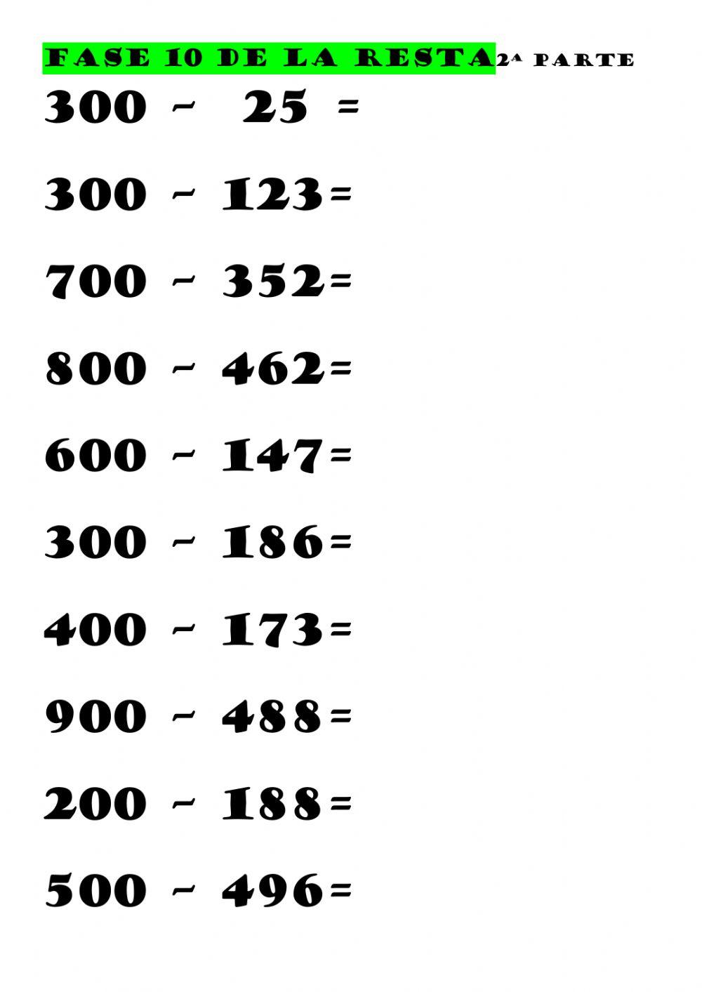 Fase 10 de la resta 2ª parte